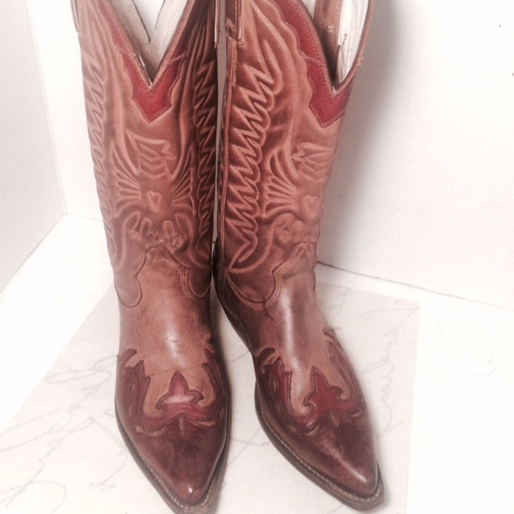 Brown and Red Western Heeled Boots